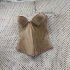 Fine Lines Beige Strapless Sweetheart Corset Bra 34C RL132 Hook & Eye seamless